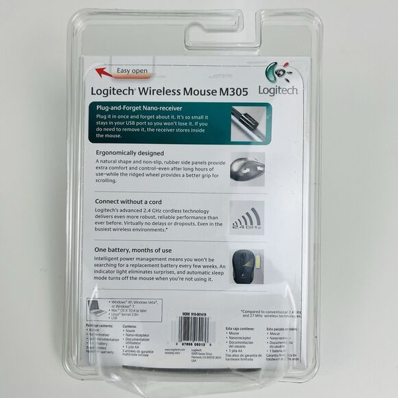 Logitech M305 Wireless Optical Mouse Ergonomic Design Comfort (Green) Brand New - Picture 4 of 4